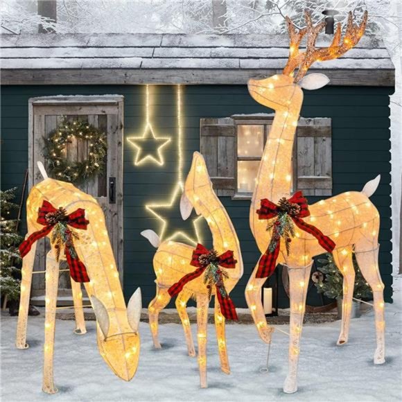 3-Piece Pre-Lit Christmas Reindeer Family Set, 3D Plug in 170 Count Warm White - Picture 3 of 6